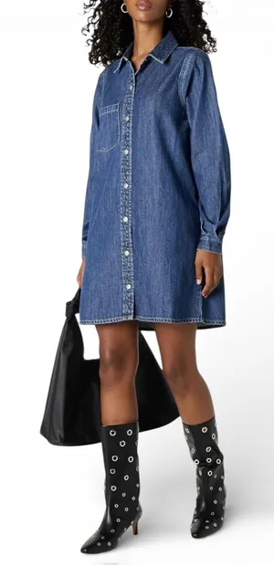 The Drop Katerina Classic Denim Shirt Dress‎ Long Sleeve Button Front XS thumbnail 1