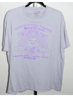 LCM International XL Graphic Tee Lavender Kawaii Cat Pizza Palace Tokyo T-Shirt thumbnail 1