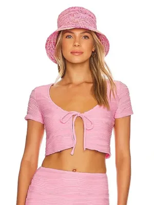 Superdown Open Front Tie Ribbed Textured Short Sleeve Crop Top Pink Womens Small thumbnail 1