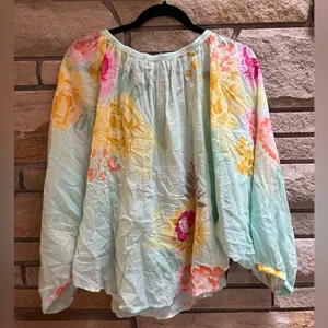 Anthropologie Farm Rio Basel Peasant Top Blue Medium thumbnail 4