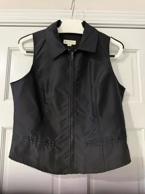 Ann Taylor Black Nylon Zipper Vest With Collar Size Medium thumbnail 1
