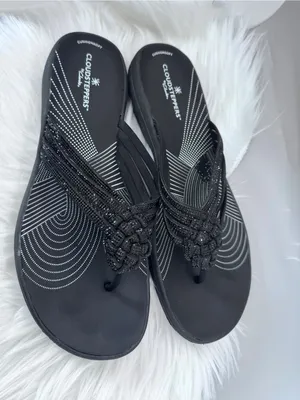 Clarks Breeze Gem Black Flip Flop Slides Size 9 Sparkly Studs vacation glitter thumbnail 4