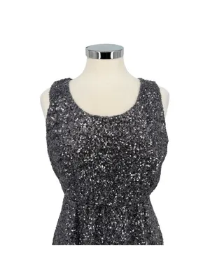 The Vintage Shop Cutout Silver Sequin Sleeveless Party Mini Dress Size Large thumbnail 2