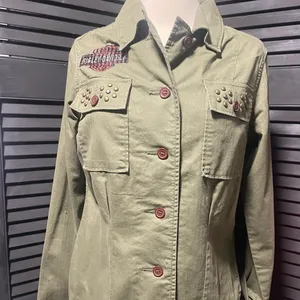 Harley‎ Davidson Studded Military Style Jacket Olive Green Womens Size S thumbnail 1