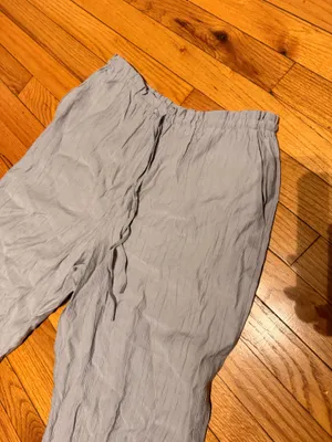 NWOT Zara Drawstring tie gray crinkled-finish wide-leg trousers pullover tired S trousers pants thumbnail 2