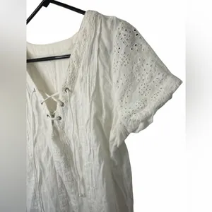 Abercrombie & Fitch White Lace V Neck Eyelet Lace Short Sleeve Dress Beach thumbnail 3