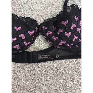 Victoria's Secret Sexy‎ Little Things Black Pink Heart Bra 34B Underwire VTG Y2k thumbnail 5