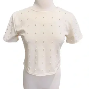 Snidel Cropped Top Pearl Appliqué Beige Size M thumbnail 3