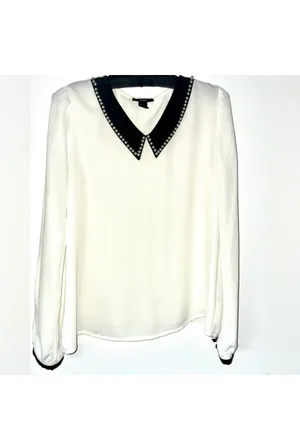 Forever 21 Long sleeve black & white sheer top with attached collar thumbnail 2