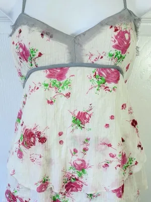 Vtg Free People Floral Tiered Boho Cottagecore crochet Cami Pink & Green 8 thumbnail 1