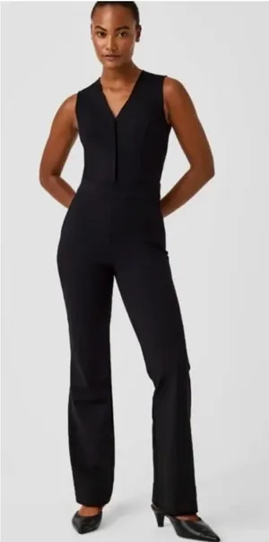 SPANX The Perfect Jumpsuit V Neck Flare Leg Classic Black Size XS thumbnail 1