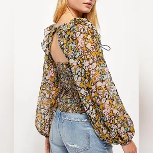 Free People Mabel Balloon Sleeve Floral Boho Blouse Women’s Size Medium thumbnail 3