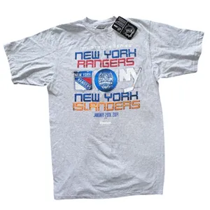 Reebok Retro 2014 New York Rangers vs Islanders Stadium Series Gray T-shirt Size Medium thumbnail 1