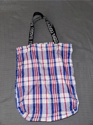 BAGGU Red, Blue & White Plaid Shoulder Tote thumbnail 2