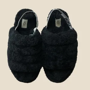 UGG Fluff Yeah Slide Black Sheepskin Platform Slingback Sandals Womens 8 1095119 thumbnail 5