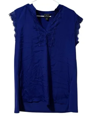 Worthington Women Size Medium V Neck Short Sleeve Blouse Blue Polyester‎ Stretch thumbnail 1