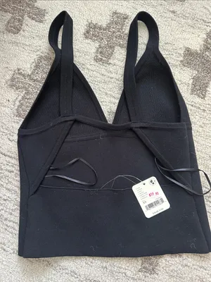 Free People Black Ribbed Triangle Bralette Tank thumbnail 2