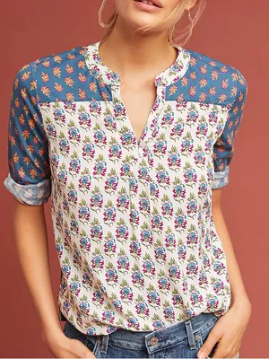 EUC Anthropologie Maeve Mandan Mixed Print Top Size Medium thumbnail 1