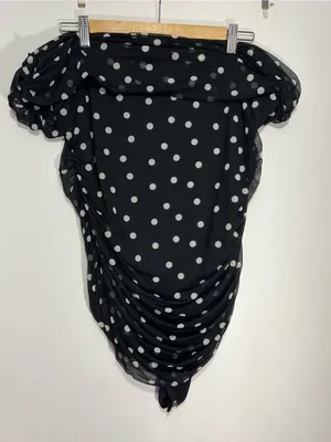 Abercrombie & fitch Off-Shoulder Black and white Polka Dot Mesh Bodysuit size XL thumbnail 2