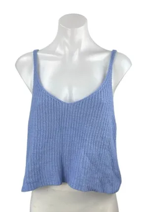 Lulus Women's Blue Ribbed Knit Sleeveless Scoop Neck Cami Tank Crop Top Size L thumbnail 1