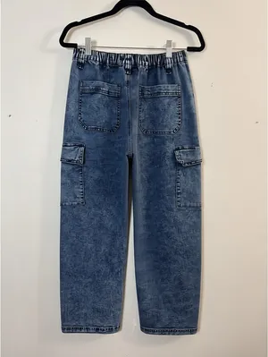 Madden Girl Women's Acid Wash Wide Leg Cargo Jeans Size M Blue Y2K thumbnail 2