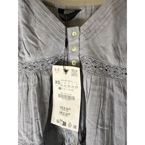 Zara TRF Grey Blue Cotton Gauze Lace Trim Boho Cami Top 0881/024/485 XS NWT thumbnail 4