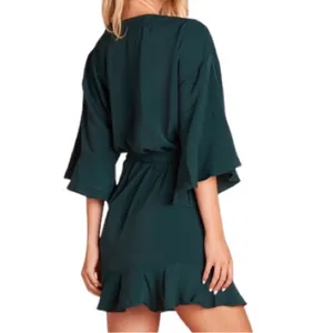 Birdy Grey Robe Dress Ruffle Detail Waist Tie Emerald Green Size M / L thumbnail 2