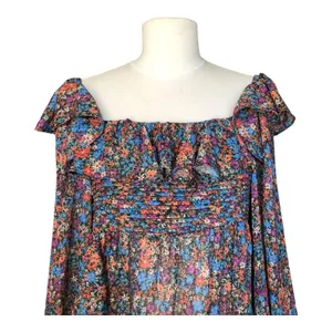 For Love & Lemons Brittany Floral Midi Dress Smocked Ruffle Medium NWT Romantic thumbnail 6