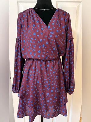 NWT Parker Surplice Ruffle Mini Dress Plum Blue Animal Print Small thumbnail 2