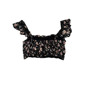 Free People Floral Lace Trim‎ Smocked Crop Top Boho Festival Size 8 thumbnail 2