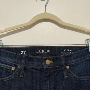J. Crew 9" demi-boot crop‎ Kicky Hem jean in Dark Worn Wash Blue Size 27 thumbnail 3