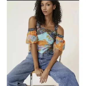 ANTHROPOLOGIE‎ M Love The Label Patchwork Cropped Tank Off Shoulder Top coquette thumbnail 4