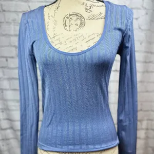 Free People Lucky You Layering Scoop Neck Top Blue M/L thumbnail 5