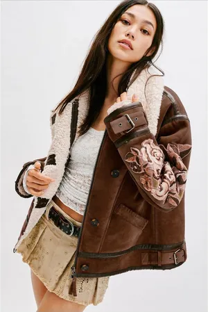 Free People NWT We‎ The Free Andies Embroidered Vegan Leather Moto Jacket Size L thumbnail 1