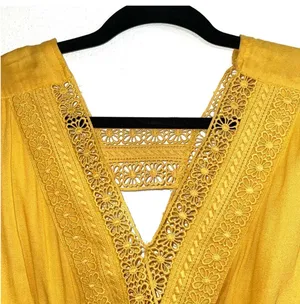 Altar’d State Crochet Wrap Mini Dress Yellow Belted V-neck thumbnail 2