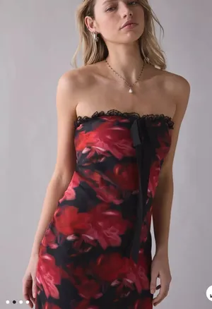For Love and Lemons Dark Romance Strapless Floral Lace-Hem Maxi Dress thumbnail 1