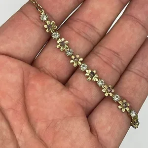 AVON Vintage SP Pink Daisy Open Back Rhinestones Gold Tone Bracelet 10.5 Inch thumbnail 4