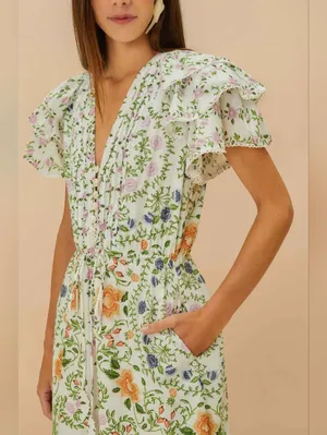 Farm Rio Folk Floral Off White Midi Dress thumbnail 2
