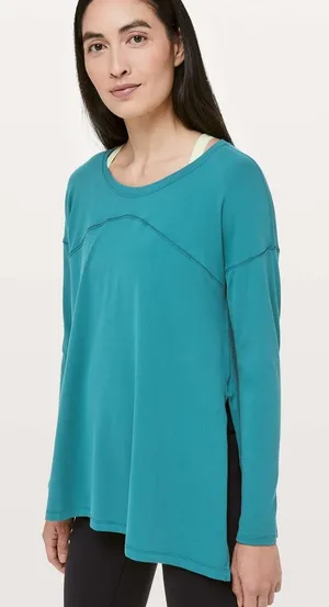 Lululemon Hit Unwind Long Sleeve Tonic Teal Blue Size 12 Rulu Side Tie Loose Fit thumbnail 1