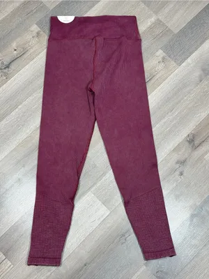 Aerie Offline Main Squeeze Ribbed Waffle Snap Ankle Hi Rise Leggings‎ Maroon M thumbnail 6