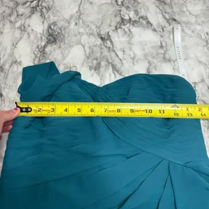 Azazie Madalynn Bridesmaid Dress one shoulder Peacock NWT Size A4 ruffle detail thumbnail 8