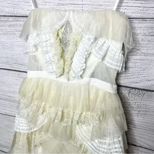 BCBGMAXAZRIA Owen Feather-Trim Ruffled Strapless Dress Size Small Cream White thumbnail 7