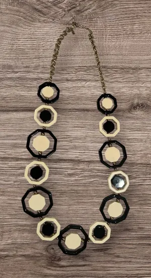 Vintage Kate Spade Florence Broadhurst Octagon Black Cream Statement Necklace thumbnail 1