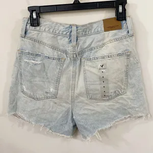 New American Eagle 90s boyfriend acid wash fringe hem denim shorts size 6 thumbnail 2