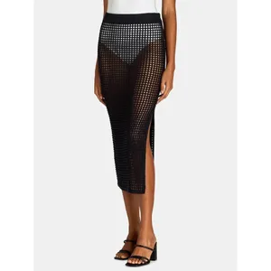 Time and Tru Womens Cover-Up Skirt Size M Black Crochet Swim Beach Split Boho thumbnail 6