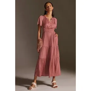 ANTHROPOLOGIE Somerset Satin Maxi Dress Rose Pink Mauve X-Small Petite XSP thumbnail 4