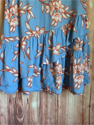 Talbots Blue Flowing Orange Hibiscus Ruffle Tiered Midi Skirt Size M thumbnail 4