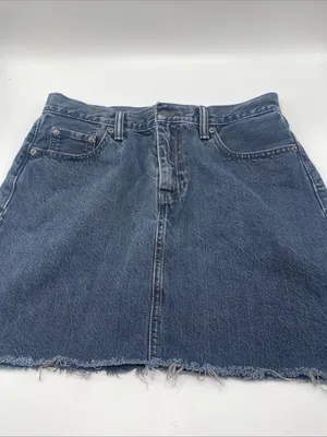 Levis High Rise Fray Cut Hem Black Jean Skirt Y2K Size 29 Denim thumbnail 2