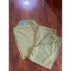 CUPSHE Rib Lounge Set Two Pieces Green Size Large L Wide Leg Asymmetric Cami thumbnail 3