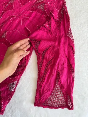 Surya Pink Beaded Sheer Floral Lace Top Boho Y2K Blouse Size L thumbnail 11